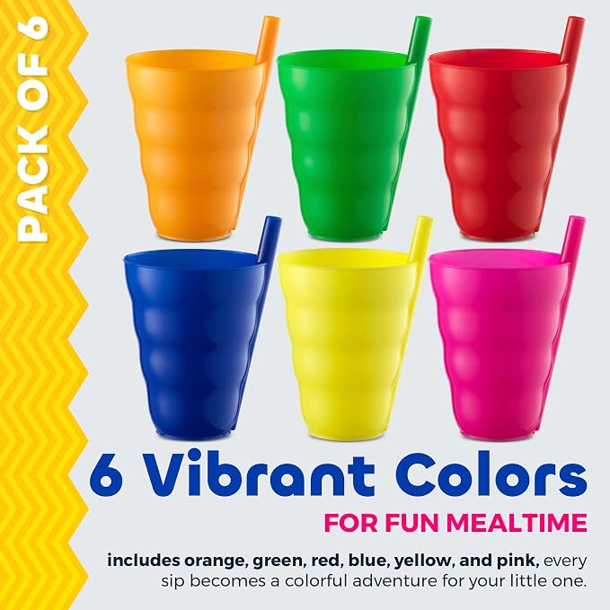 JoyServe 10 Oz Kids Straw Cups BPA-Free Stackable Drink Tumblers | Built-In - Image 3