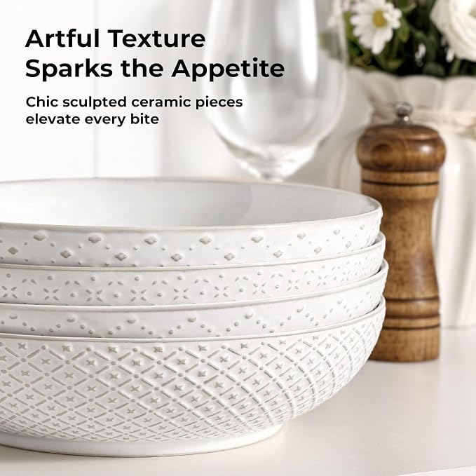 Y YHY Large Pasta Bowls, 45 oz Embossed Salad Bowls - Image 5
