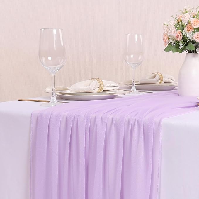 10FT Lavender Chiffon Table Runners 30x120 Inches Boho Fabric Sheer Table Runner - Image 2
