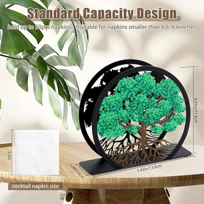 Modern Napkin Holder for Table Decor,Black Metal Napkin Dispenser fit Tissue Mail Bills Paper Towel Holder,Tree of Life Napkin Holders,Napkin Stand for Home Kitchen Dining Restaurant Cocktail