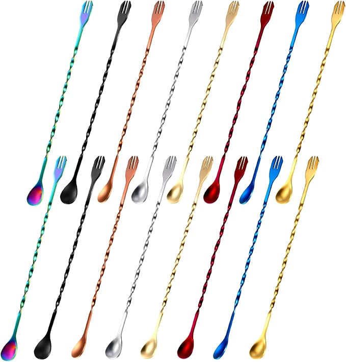 Boao 16 Pcs 10 Inch Long Bar Spoon Cocktail Spoon Stirring Mixing Stainless by Boao