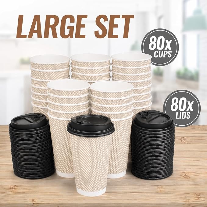 Promora 16 oz Natural Cream Disposable Coffee Cups - Image 3