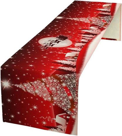 Merry Christmas Table Runner Red Snowflakes, Xmas Ball Ornaments Snow Red Table by SXXLDNG