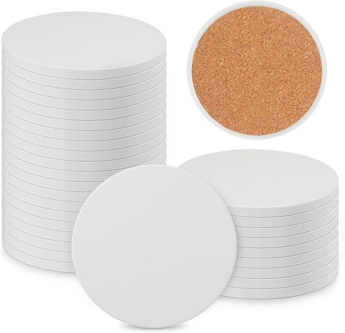 30 Pieces 4 Inch Round Blank Ceramic Coasters, Unglazed Ceramic Tiles Coasters by GNIEMCKIN