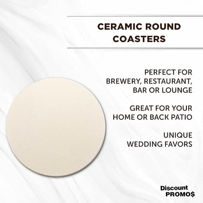 DISCOUNT PROMOS Ceramic Coasters Set of 10, Bulk Pack - 4 Inches with Cork Bottom Pad, Perfect for Hotel, Bar, Restaurant - Natural