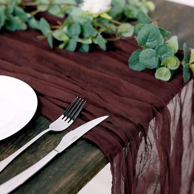 Efavormart 10ft Burgundy Cheesecloth Table Runner - Image 9