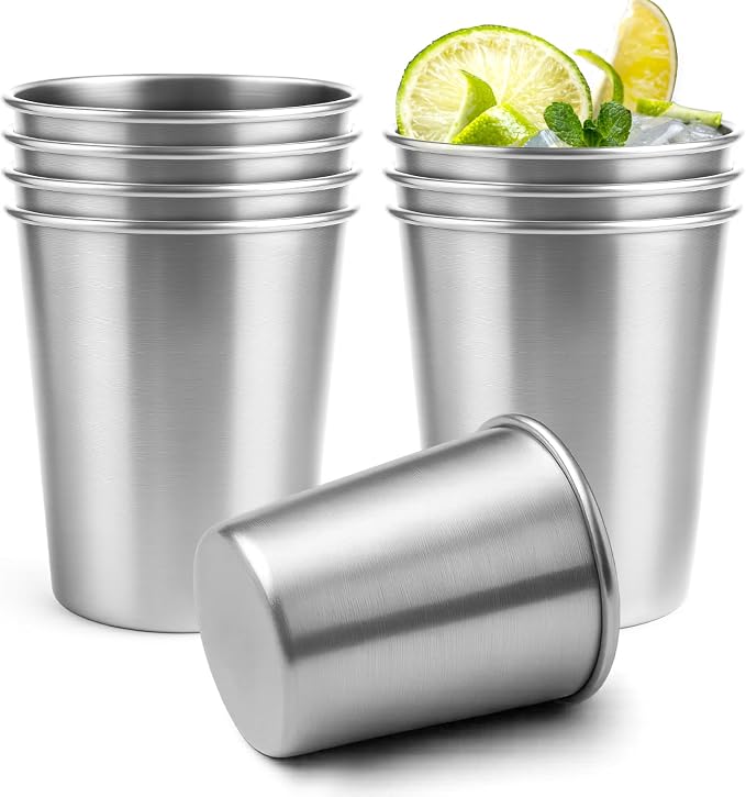 8oz Stainless Steel Pint Cups, Stackable Metal Drinking Glasses | Stainless by Luxgola