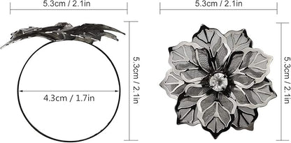 Picowe Set of 12 Alloy Napkin Rings with Hollow Out Flower Napkin Ring Holders for Wedding Party Holiday Banquet Christmas Dinner Delicate Serviette Buckles Decor Favor (Gun Metal)