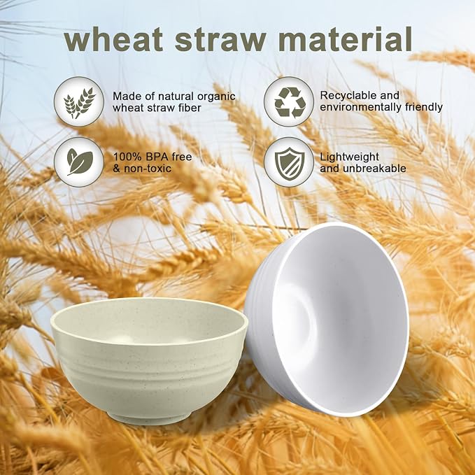 HEYCOME 12 Pcs Unbreakable Cereal Bowls Set, 26 Oz Wheat Straw Bowls Set - Image 3