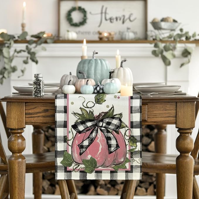 Artoid Mode 210 GSM Fall Table Runner 13x72 Inch Home Party Decor | Pink - Image 2