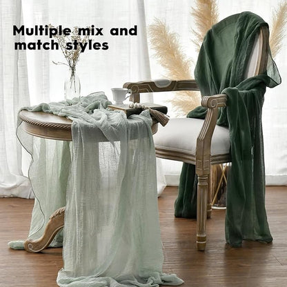 Artoid Mode Boho Forest Green Gauze 6 Pieces Wedding Table Runner, 120 Inch - Image 5