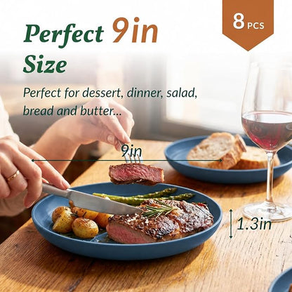 Unbreakable 8 Pcs Deep Dinner Plates Reusable Plastic Wheat Straw Plates Set - Image 2