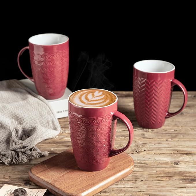 AmorArc 20 oz Large Coffee Mugs Set of 6, Embossed Ceramic Coffee Mugs - Image 4