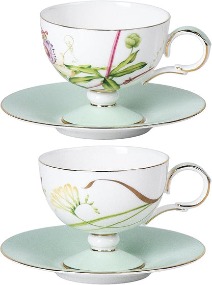 KAMMAK Tea Cups Set of 2, Ceramic Floral Pattern Demitasse Cup | Porcelain by KAMMAK