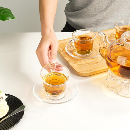 Glass Tea Cups and Saucers Set of 6, Dishwasher & Microwave Safe Teacups - Image 3