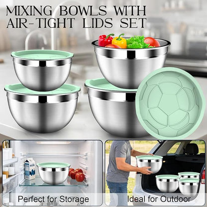 DUTZUN Mixing Bowls with Lids Set, Stainless Steel Mixing Bowl Set with Colander - Image 3
