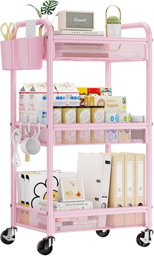 3 Tier Metal Rolling Cart, Art Workspace, Bedside Storage by YASONIC