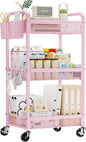 3 Tier Metal Rolling Cart, Art Workspace, Bedside Storage by YASONIC