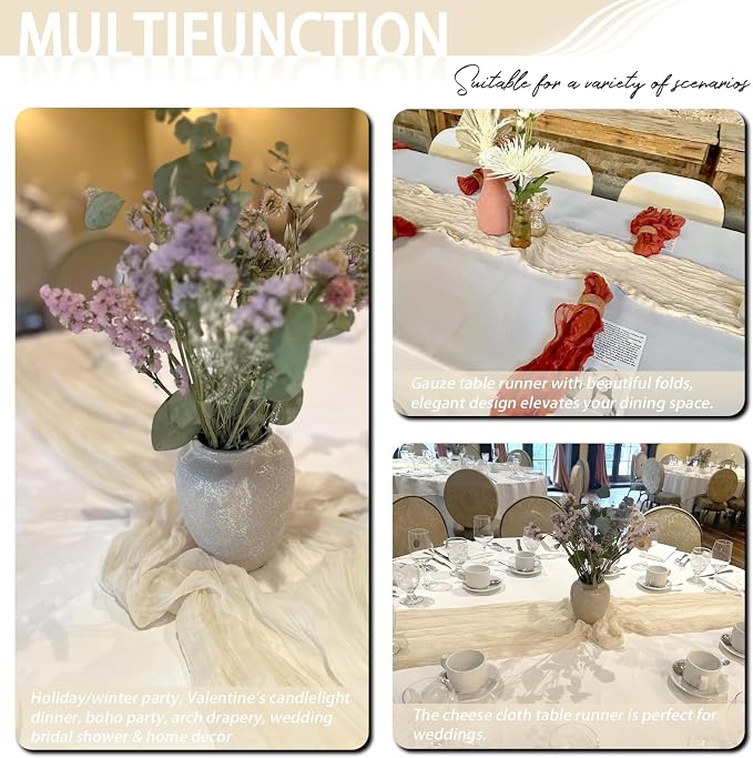 8 Pack Ivory Cheesecloth Table Runner 17x108 inch Boho Gauze Cheese Cloth Table - Image 8