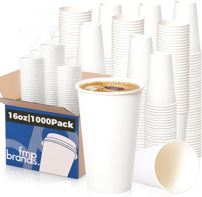 Fit Meal Prep 1000 Pack 16 oz Disposable Paper Coffee Cups, Premium White Hot by FMPBRANDS