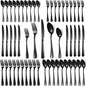 50 Pcs Black Silverware Set for 10, Food Grade Stainless Steel Flatware Set by Lazycorner