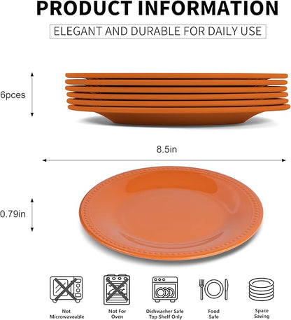 Melamine Beaded Appetizer/Salad/Dessert/Side Plates, Fall, Set of 6, 8.5 inch, Platter, Serving Dishes, Kid-Friendly, Chip and Break-Resistant, Durable, for Indoor and Outdoor, Dishwasher Safe