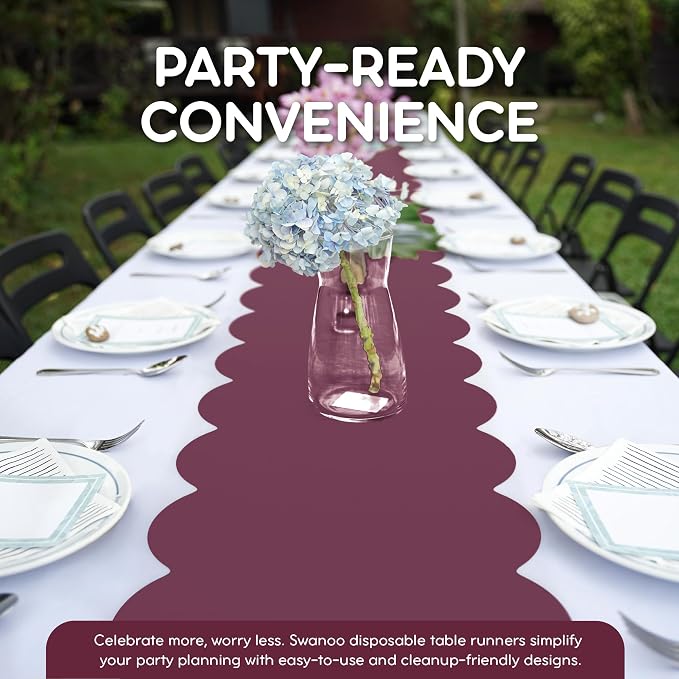 Burgundy Scallop Table Runner, Disposable Plastic, 5 Pack - Image 3