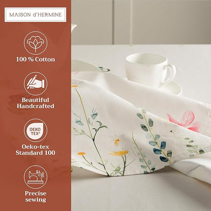 Maison d' Hermine Cloth Napkins Set of 4 100% Cotton Everyday Reusable Square Napkins Cloth Washable Dinner Wedding Restaurant Valentines Day Decorations Spring/Summer (Botanical Fresh, 20" x 20")