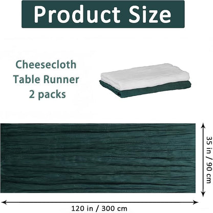 Cheesecloth Table Runner 2 Pack White and Dark Green, Boho Gauze Table Runner - Image 3