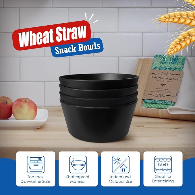 Teivio 12-Piece Wheat Straw Bowls Sets, Plastic Kitchen 22oz Cereal Bowls Set - Image 5
