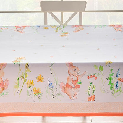 Maison d' Hermine Table Cloth Rectangle Table 100% Cotton 60 x 90 Inches Tablecloth Reusable Decorative for Dining Room Farmhouse Home Valentines Day Decorations Spring Summer - Bunny Party