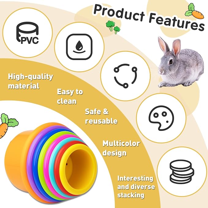 8 Pcs Colorful Stacking Cups for Rabbits, Colorful Bunny Cups for Rabbits and - Image 3