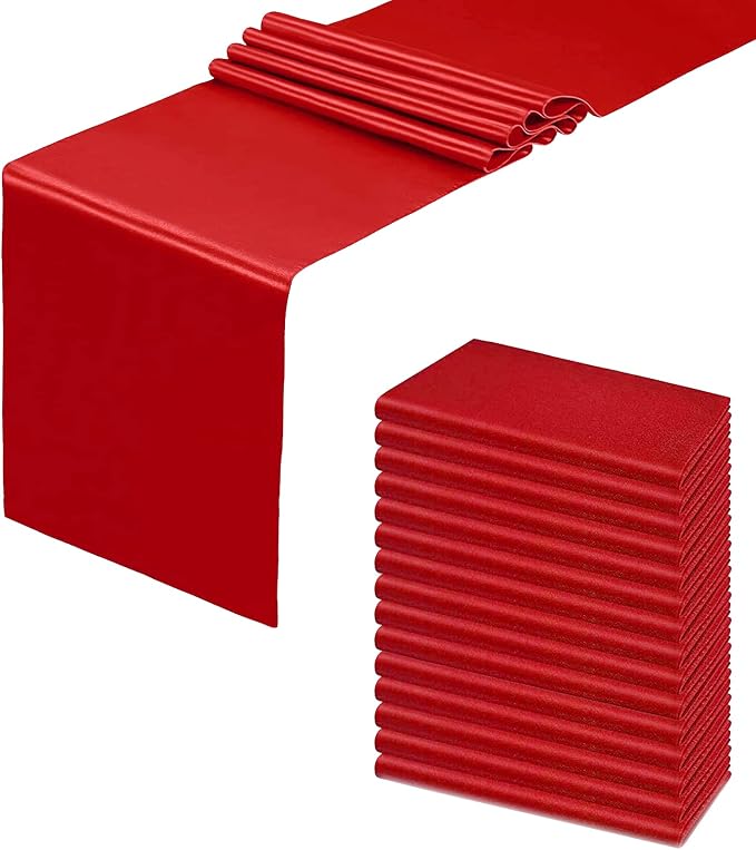 Red Table Runners, 12x108 Inches, 15 Pack | Christmas Satin, Silk and Smooth by HMQIANG