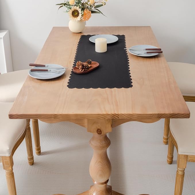 Small Solid Black Farmhouse Scalloped Table Runner 13 x 36 Inchs | Washable - Image 3