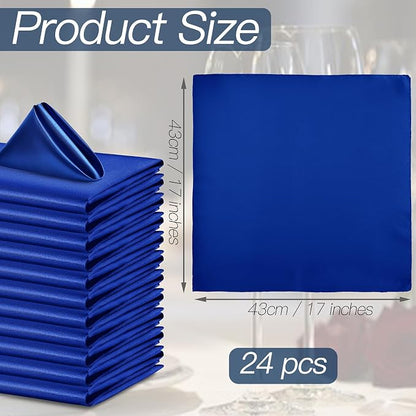 P Pothuiny 24 Pcs Royal Blue Satin Napkins 17 x 17 in, Satin Cloth Napkins | - Image 2