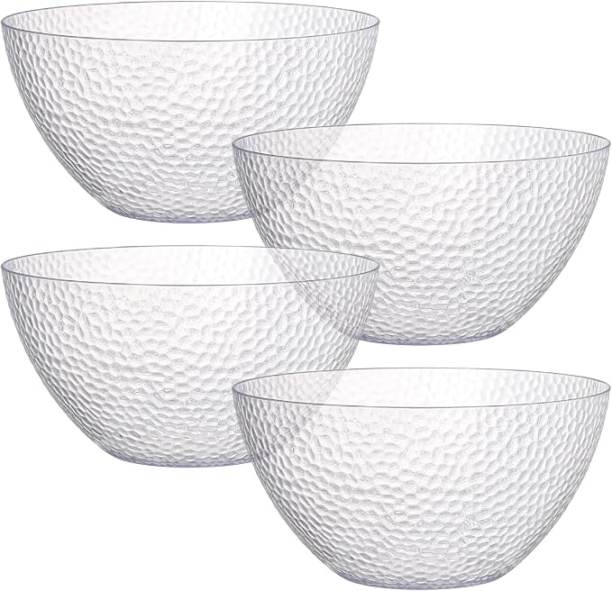 4 Pack Clear Plastic Serving Bowls, 135 OZ Large Round Plastic Bowls, 10 Inch by Suwimut