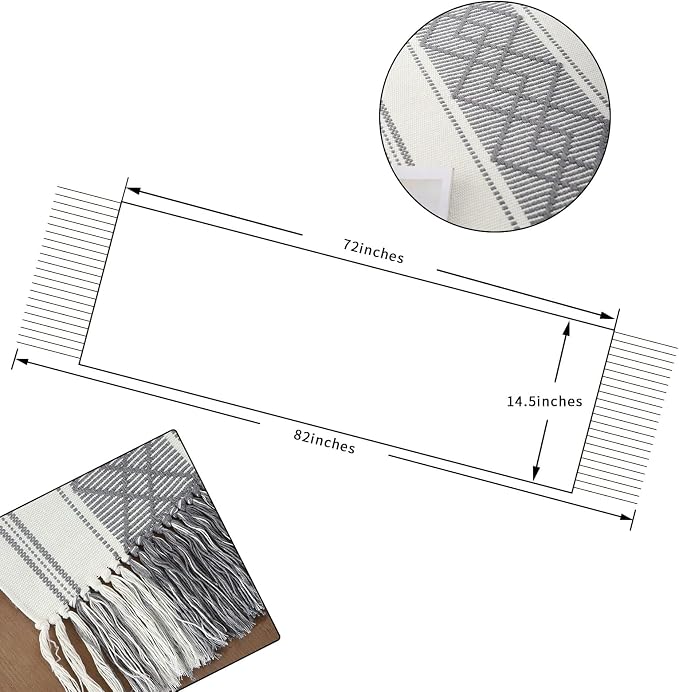Woven Table Runner Farmhouse Style, Boho Table Runner 72 inches Long - Image 2