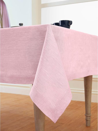 Solino Home Linen Tablecloth 60 x 90 Inch - 100% Pure Linen Bubblegum Pink Table Cloth for Rectangle Tables - Athena, Machine Washable Tablecloth for Valentines, Spring, Easter