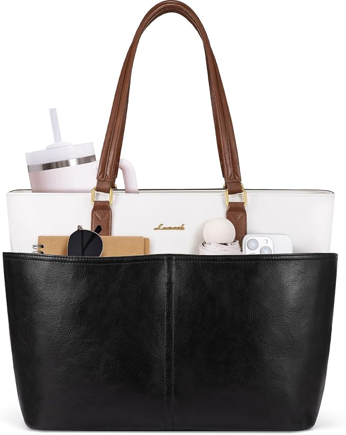 LOVEVOOK Work Tote Bag for Women, Vintage Leather 17.3 Inch Laptop Bags by LOVEVOOK