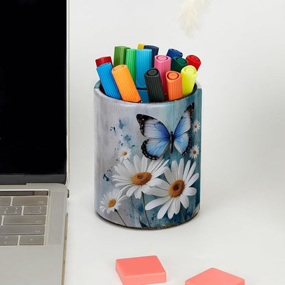 Rural Daisy and Butterfly Leather Pen Holder - Image 5