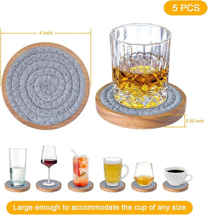 Wood Coasters for Drinks, Eykao Absorbent Coaster Sets of 5, Woven Drink - Image 6