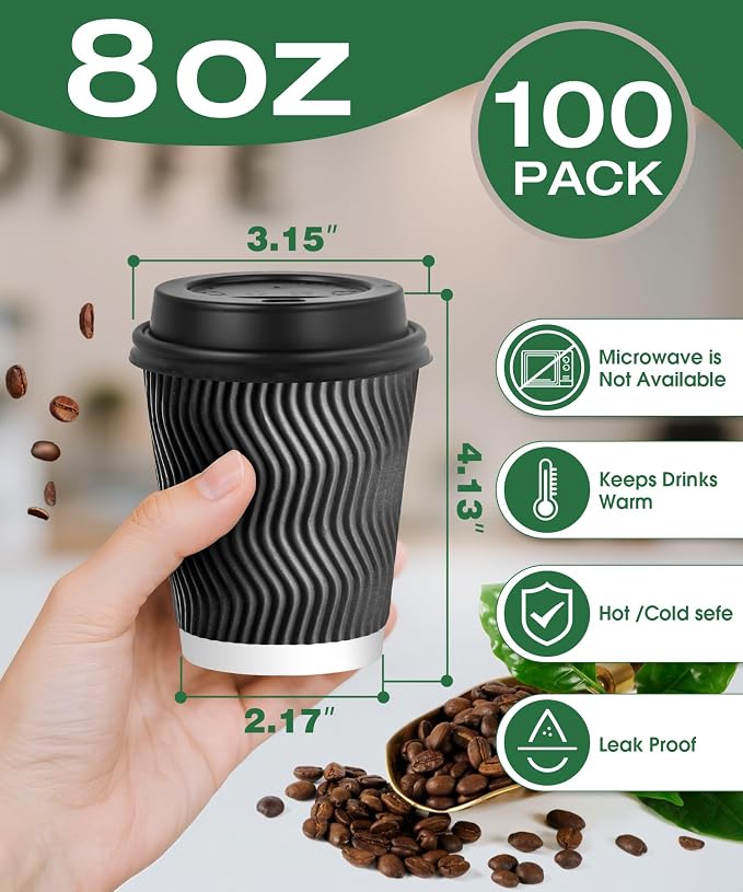 100 Pack 8 oz Disposable Coffee Cups - Image 3