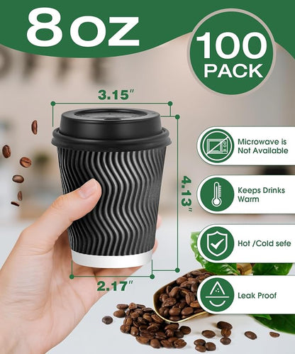 100 Pack 8 oz Disposable Coffee Cups - Image 3
