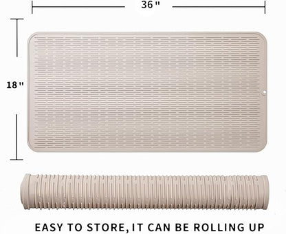 Silicone Dish Drying Mat for Multiple Usage,Easy clean,Eco-friendly,Heat-resistant Silicone Mat for Kitchen Counter or Sink,Refrigerator or Drawer Liner Tapioca 5XL 36inches x 18inches