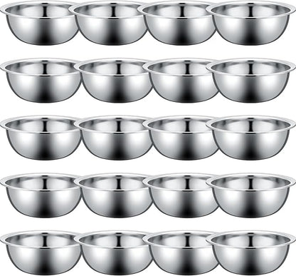 Pinkunn 20 Pcs Stainless Steel Mixing Bowls, Nesting Metal Salad Prep Bowls Bulk Reusable Baking Food Container Large Medium Small for Kitchen Hotel Restaurant Cooking, Silver (8.66 x 3 Inch)