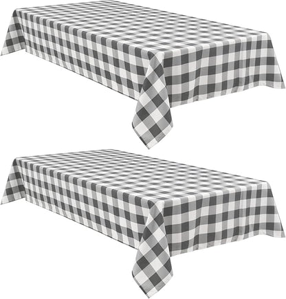 Checkered Tablecloth Waterproof 2 Pack 60 x 120 inch Grey and White | Buffalo by Hiasan
