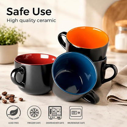 AmorArc 24 oz Soup Mugs with Handles, Jumbo Ceramic Bowls Mugs Set with handles - Image 7