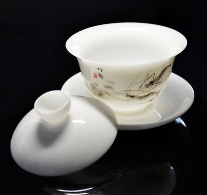 Liang baobao Ice Jade White Porcelain Gaiwan, 5oz Teacup Suet-fat Jade - Image 9