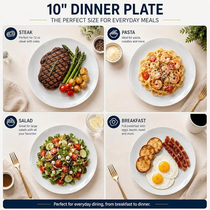 White Dinner Plates Set of 6, 10 Inch Ceramic Plates – White Porcelain Dinner - Image 2