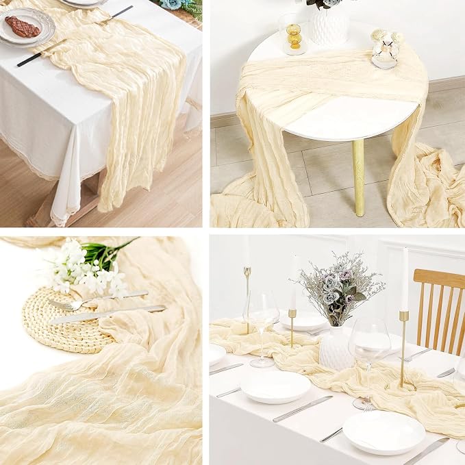 4 Pack Ivory Cheesecloth Table Runner 20 x 120 inch Gauze Table Runners 10 FT - Image 5